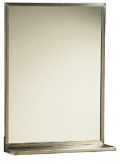 Made in USA - 18 Inch Wide x 24 Inch High, Theft Resistant Rectangular Glass Washroom Mirror - 5 Inch Deep Shelf, Stainless Steel Frame - Americas Tooling