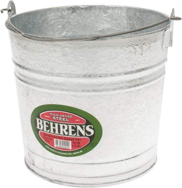 PRO-SOURCE - 10 Qt, 10-1/4" High, Galvanized Steel Round Gray Single Pail - Handle Included, 11" Top Diam - Americas Tooling