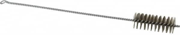 Schaefer Brush - 3" Long x 1-1/4" Diam Stainless Steel Long Handle Wire Tube Brush - Single Spiral, 15" OAL, 0.007" Wire Diam, 3/8" Shank Diam - Americas Tooling