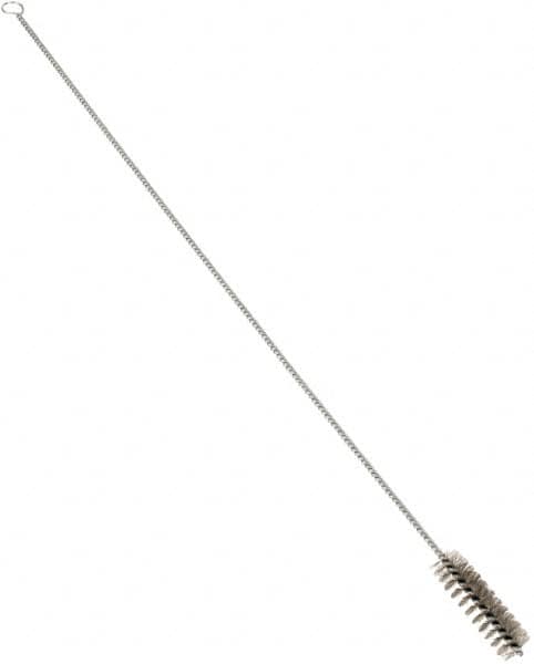 Schaefer Brush - 3" Long x 7/8" Diam Stainless Steel Long Handle Wire Tube Brush - Single Spiral, 27" OAL, 0.007" Wire Diam, 3/8" Shank Diam - Americas Tooling