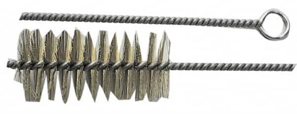 Schaefer Brush - 3" Long x 1-1/4" Diam Brass Long Handle Wire Tube Brush - Single Spiral, 27" OAL, 0.008" Wire Diam, 3/8" Shank Diam - Americas Tooling