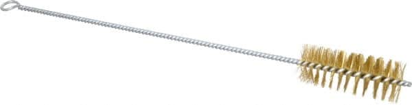 Schaefer Brush - 3" Long x 1-1/4" Diam Brass Long Handle Wire Tube Brush - Single Spiral, 15" OAL, 0.008" Wire Diam, 3/8" Shank Diam - Americas Tooling