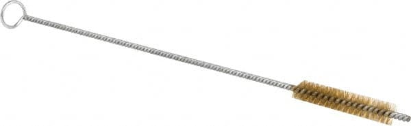 Schaefer Brush - 3" Long x 1/2" Diam Brass Long Handle Wire Tube Brush - Single Spiral, 27" OAL, 0.006" Wire Diam, 0.17" Shank Diam - Americas Tooling