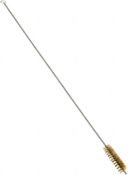Schaefer Brush - 3" Long x 7/8" Diam Brass Long Handle Wire Tube Brush - Single Spiral, 27" OAL, 0.006" Wire Diam, 3/8" Shank Diam - Americas Tooling
