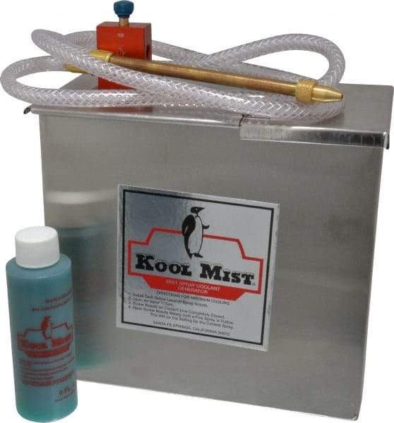 Kool Mist - 1 Outlet, 1 Gal Tank Capacity, Stainless Steel Tank Mist Coolant System - 4' Coolant Line Length, 6" Hose Length, 5/16" Nozzle Diam - Americas Tooling