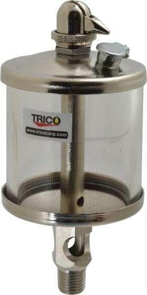 Trico - 1 Outlet, Glass Bowl, 5 Ounce Manual-Adjustable Oil Reservoir - 1/4 NPT Outlet, 2-5/8" Diam x 6-1/16" High - Americas Tooling