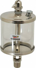 Trico - 1 Outlet, Glass Bowl, 10 Ounce Manual-Adjustable Oil Reservoir - 3/8 NPT Outlet, 3-1/8" Diam x 6-13/16" High - Americas Tooling