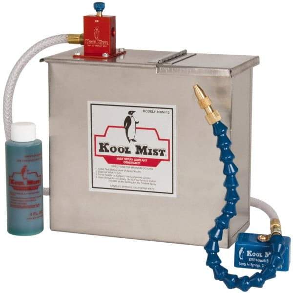 Kool Mist - 1 Outlet, 3 Gal Tank Capacity, Stainless Steel Tank Mist Coolant System - 4' Coolant Line Length, 18" Hose Length, 5/16" Nozzle Diam - Americas Tooling