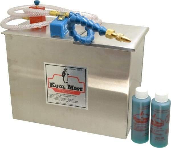 Kool Mist - 1 Outlet, 3 Gal Tank Capacity, Stainless Steel Tank Mist Coolant System - 4' Coolant Line Length, 12" Hose Length, 5/16" Nozzle Diam - Americas Tooling