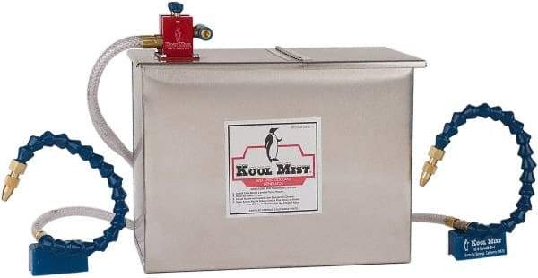 Kool Mist - 3 Outlet, 3 Gal Tank Capacity, Stainless Steel Tank Mist Coolant System - 4' Coolant Line Length, 18" Hose Length, 5/16" Nozzle Diam - Americas Tooling