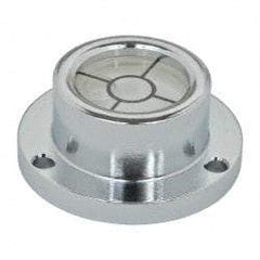 Geier & Bluhm, Inc. - 1 Inch Base Diameter x 0.44 Inch Overall Height, 1 Circle, Brass Bull's Eye Circular Level - 0.22 Inch Vial Diameter, 1/2 Inch Inner Diameter, 0.093 Inch Mounting Hole Diameter, 0.1 Inch Sensitivity, -40 to 160°F, Cross Lines - Americas Tooling