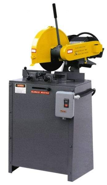 Kalamazoo - 14" Blade Diam, 1" Arbor Hole, Miter Chop & Cutoff Saw - 3 Phase, 4,400 RPM, 5 hp, 220/440 Volts, 2-1/2" in Solids at 90°, 2-1/2" in Solids at 45°, 3" in Pipe at 45° - Americas Tooling