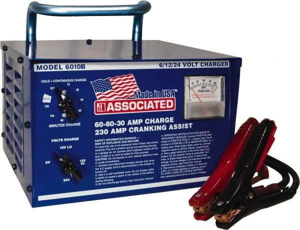 Associated Equipment - 6/12/24 Volt Battery Charger - 60 Amps/60 Amps/30 Amps, 230 Starter Amps - Americas Tooling