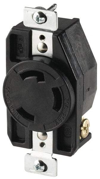 Cooper Wiring Devices - 480 VAC, 30 Amp, L8-30R NEMA, Self Grounding Receptacle - 2 Poles, 3 Wire, Female End, Black - Americas Tooling