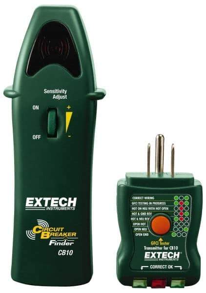 Extech - 110 to 125 VAC, 47 to 63 Hz, LED Display Circuit Breaker Finder - 9 Volt, Includes Battery, GFCI Transmitter, Receiver - Americas Tooling