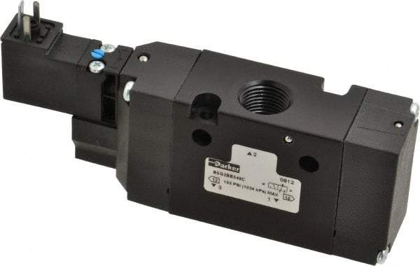 Parker - 3/8", 3-Way Body Ported Stacking Solenoid Valve - 24 VDC, 1.4 CV Rate, Air Return, 2.4" High x 5.29" Long - Americas Tooling