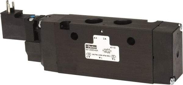 Parker - 3/8", 4-Way Body Ported Stacking Solenoid Valve - 24 VDC, 2.7 CV Rate, Air Return, 2.4" High x 6.67" Long - Americas Tooling