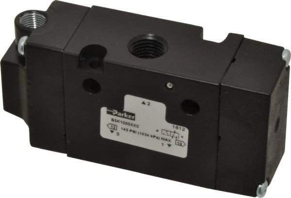 Parker - 1/4", 3-Way Body Ported Stacking Solenoid Valve - 1.4 CV Rate, Air Return, 1.89" High x 3.88" Long - Americas Tooling