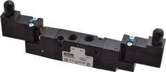 Parker - 1/8", 4-Way Body Ported Stacking Solenoid Valve - 24 VDC, 0.75 CV Rate, 2.14" High x 6.44" Long - Americas Tooling