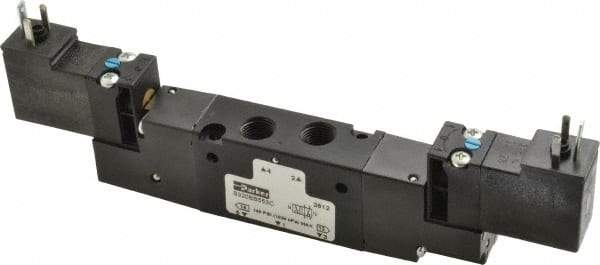 Parker - 1/8", 4-Way Body Ported Stacking Solenoid Valve - 120 VAC, 0.75 CV Rate, 2.14" High x 6.44" Long - Americas Tooling