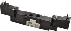 Parker - 1/8", 4-Way Body Ported Stacking Solenoid Valve - 24 VDC, 0.6 CV Rate, 2.14" High x 6.44" Long - Americas Tooling