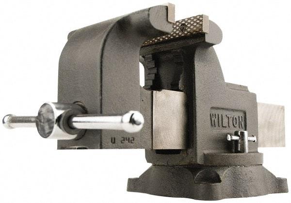 Wilton - 5" Jaw Width x 5" Jaw Opening Capacity, 3" Throat Depth, Bench & Pipe Combination Vise - 5/8 to 2-3/8" Pipe Capacity, Swivel Base, Bolt Down Attachment, Ductile Iron - Americas Tooling