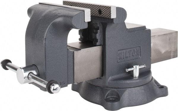 Wilton - 8" Jaw Width x 8" Jaw Opening Capacity, 4" Throat Depth, Bench & Pipe Combination Vise - 3/4 to 3" Pipe Capacity, Swivel Base, Bolt Down Attachment, Ductile Iron - Americas Tooling