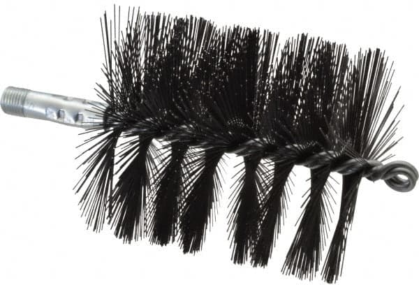 Schaefer Brush - 4-1/2" Brush Length, 4" Diam, Double Stem, Single Spiral Flue Brush - 7-1/2" Long, Tempered Steel Wire, 1/4" NPSM Male Connection - Americas Tooling