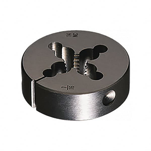 Vermont Tap & Die - 1/4-18 NPT Thread, Adjustable Round Pipe Die - 2" Outside Diam, Carbon Steel, Right Hand Thread - Exact Industrial Supply