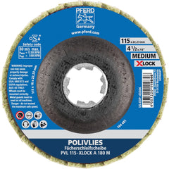 PFERD - Flap Discs; Abrasive Type: Non-Woven ; Flap Disc Type: Compact ; Disc Diameter (Inch): 4-1/2 ; Abrasive Material: Aluminum Oxide ; Grit: 180 ; Attaching System: Quick Change X-Lock - Exact Industrial Supply