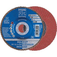 PFERD - Flap Discs; Abrasive Type: Coated ; Flap Disc Type: Type 27 ; Disc Diameter (Inch): 5 ; Abrasive Material: Aluminum Oxide ; Grit: 40 ; Attaching System: Arbor - Exact Industrial Supply