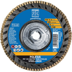 Flap Disc: 5/8-11 Hole, 60 Grit, Zirconia Alumina, Type 27 Coated, Fiber-Backed, 12,200 RPM