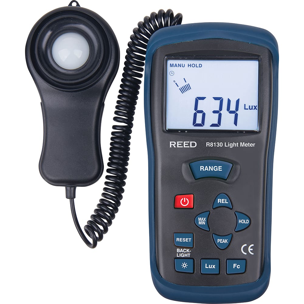 REED Instruments - Light Meters; Compatible Lighting: All Visible Light ; Maximum Measurement (Lux): 400000 ; Maximum Measurement (FC): 40000 ; Minimum Measurement (Lux): 0 ; Minimum Measurement (FC): 0 ; Accuracy ? (%): 5 - Exact Industrial Supply