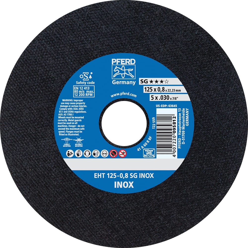 PFERD - Cutoff Wheels; Tool Compatibility: Angle Grinder ; Wheel Diameter (Inch): 5 ; Wheel Thickness (Inch): 0.0300 ; Abrasive Material: Aluminum Oxide ; Maximum RPM: 12200.000 ; Grit: 46 - Exact Industrial Supply