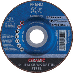 PFERD - Depressed-Center Wheels; Hole Size (Inch): 7/8 ; Connector Type: Arbor ; Wheel Type Number: Type 1 ; Abrasive Material: Ceramic Oxide ; Maximum RPM: 13300.000 ; Grit: 46 - Exact Industrial Supply