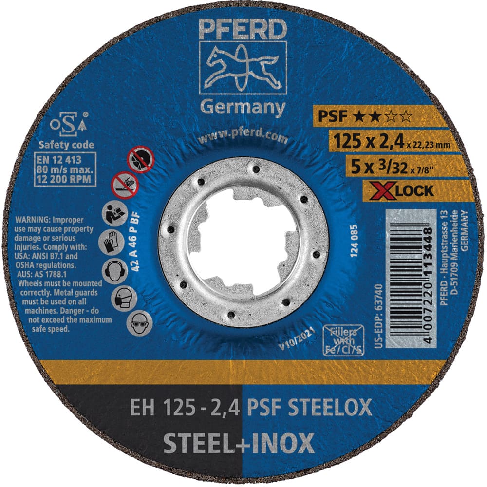 PFERD - Depressed-Center Wheels; Hole Size (Inch): 3/32 ; Connector Type: Arbor ; Wheel Type Number: Type 27 ; Abrasive Material: Aluminum Oxide ; Maximum RPM: 12200.000 ; Grit: 46 - Exact Industrial Supply