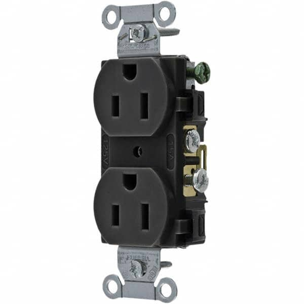 Hubbell Wiring Device-Kellems - 125V 15A NEMA 5-15R Commercial Grade Black Straight Blade Duplex Receptacle - Americas Tooling