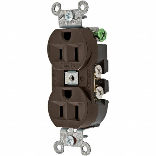 Hubbell Wiring Device-Kellems - 125V 15A NEMA 5-15R Industrial Grade Brown Straight Blade Duplex Receptacle - Americas Tooling