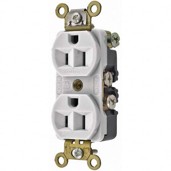 Hubbell Wiring Device-Kellems - 125V 15A NEMA 5-15R Industrial Grade White Straight Blade Duplex Receptacle - Americas Tooling