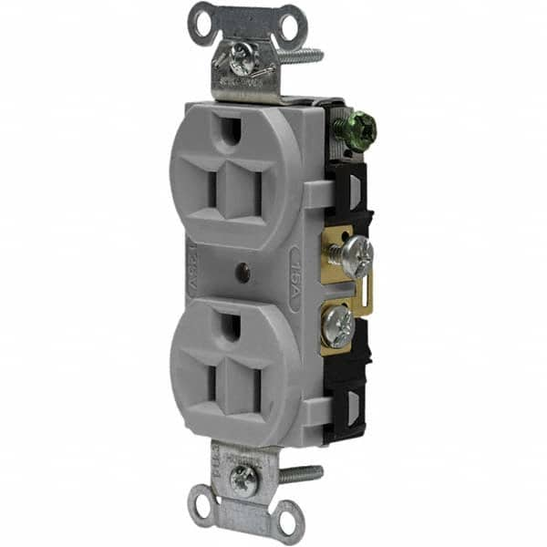 Hubbell Wiring Device-Kellems - 125V 15A NEMA 5-15R Commercial Grade Gray Straight Blade Duplex Receptacle - Americas Tooling