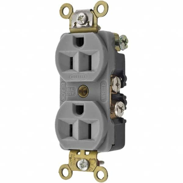 Hubbell Wiring Device-Kellems - 125V 15A NEMA 5-15R Industrial Grade Gray Straight Blade Duplex Receptacle - Americas Tooling