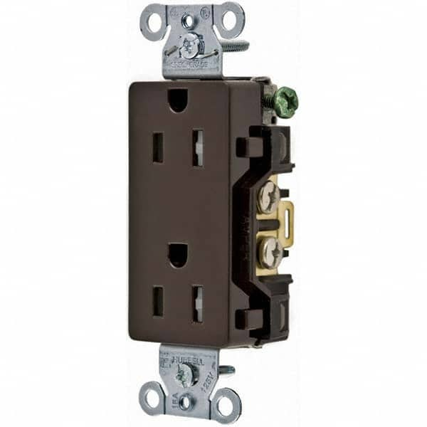 Hubbell Wiring Device-Kellems - 125V 15A NEMA 5-15R Commercial Grade Brown Straight Blade Duplex Receptacle - Americas Tooling