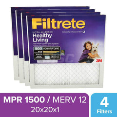 Pleated Air Filter: 20 x 20 x 1″, MERV 12, 90% Efficiency Polypropylene