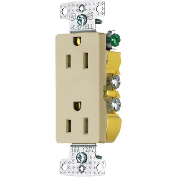 Hubbell Wiring Device-Kellems - 125V 15A NEMA 5-15R Residential Grade Ivory Straight Blade Duplex Receptacle - Americas Tooling