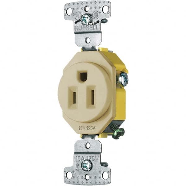 Hubbell Wiring Device-Kellems - 125V 15A NEMA 5-15R Residential Grade Ivory Straight Blade Single Receptacle - Americas Tooling