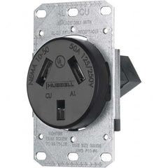 Hubbell Wiring Device-Kellems - 125/250 VAC 50A NEMA 10-50R Residential Grade Black Straight Blade Single Receptacle - Americas Tooling