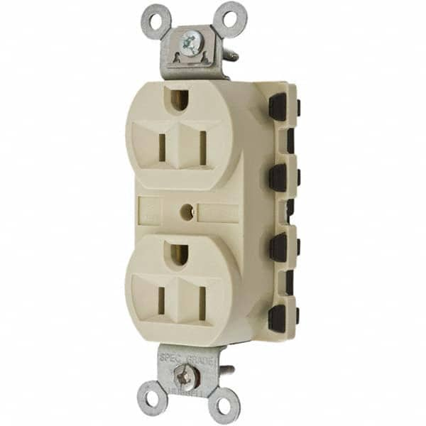 Hubbell Wiring Device-Kellems - 125V 15A NEMA 5-15R Specification Grade Ivory Straight Blade Duplex Receptacle - Americas Tooling