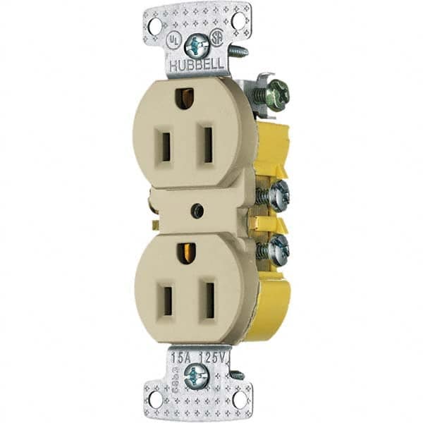 Hubbell Wiring Device-Kellems - 125V 15A NEMA 5-15R Residential Grade Ivory Straight Blade Duplex Receptacle - Americas Tooling