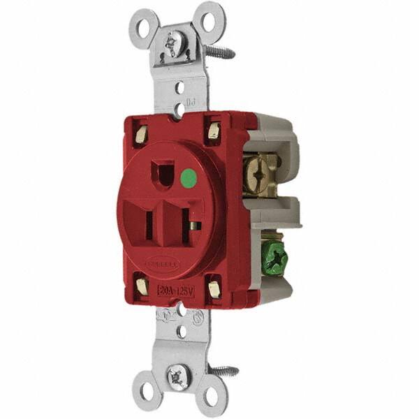 Hubbell Wiring Device-Kellems - 125V 20A NEMA 5-20R Hospital Grade Red Straight Blade Single Receptacle - Americas Tooling