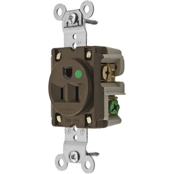 Hubbell Wiring Device-Kellems - 125V 15A NEMA 5-15R Hospital Grade Brown Straight Blade Single Receptacle - Americas Tooling